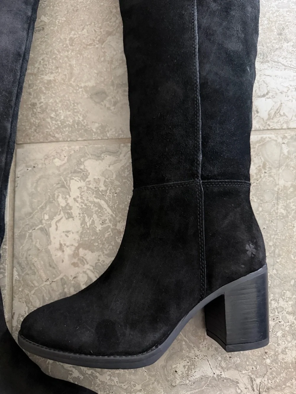 Lucky Brand Borah Over-the-Knee Dress Boots in Black Leather Suede, Size 6, $229